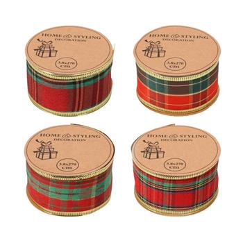 Stuha vánoční kára polyesterová červeno-zelená mix 3,8cm x 2,7m