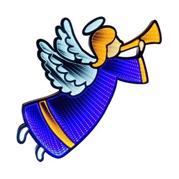 Anděl s trubkou plastový s LED modrý 40cm