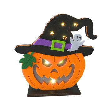 Dýně s kloboukem plstěná na podstavci s LED, t.bílá 20cm