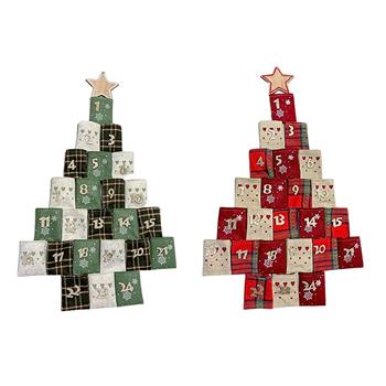 Adventní kalendář kapsový strom s hvězdou látkový mix 88cm