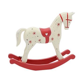 Houpací kůň dřevěný bílo-červený 23cm