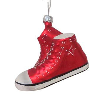 Ozdoba skleněné tenisky s hvězdou bílo-červené 9,5cm