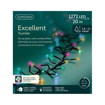 Řetěz svítící venkovní Excellent 1272LED soft multi s časovačem, 8 funkcí, černý 20m
