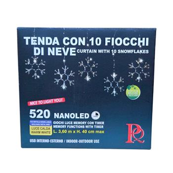 Záclona 10 vloček svítící venkovní 520LED, t.bílá s časovačem, stříbrná 3,6m