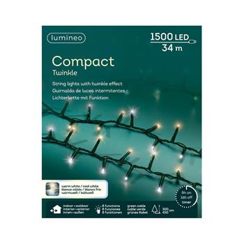 Řetěz svítící venkovní Compact 1500LED t.bílá/st.bílá s časovačem, 8 funkcí zelený 34m