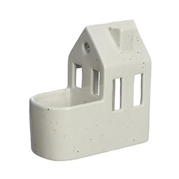 Obal na květináč a svícen keramický dům krémový 14cm