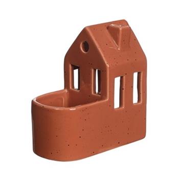 Obal na květináč a svícen keramický dům růžová terakota 14cm