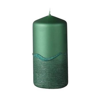 Svíčka válcová drápaná vlnka zelená 10cm