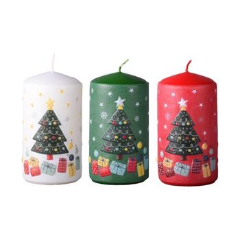 Svíčka válcová se stromkem a dárky mix 11cm