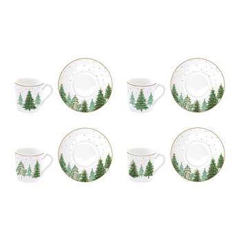 Sada porcelánových šálků a podšálků FESTIVE TREES 4ks
