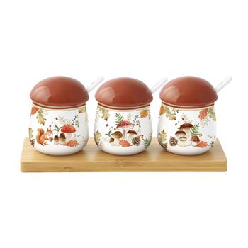 Sada prkénka se 3 porcelánovými dózami a lžičkami AUTUMN BREEZE