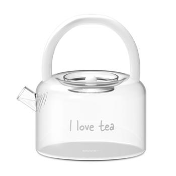 Čajová konvice I LOVE TEA z borosilikátového skla 0,9 litru