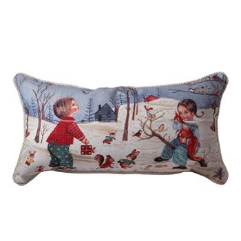 Polštář DC GIOCHI NEL BOSCO s dětmi v zimní krajině 35x70cm