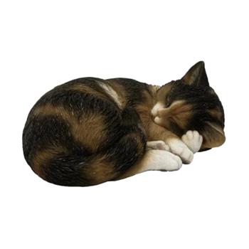 Kočka spící polyresinová rezavo-černá 20cm