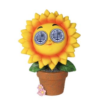 Solární slunečnice v květináči s LED st.bílá s časovačem 21,5cm