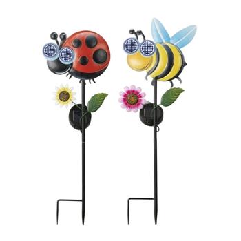 Kovový solární zápich bruška/včela s LED, st.bílá s časovačem mix 78cm