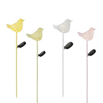 Solární kovový zápich s ptáčkem a 1LED, t.bílá s časovačem mix 80cm