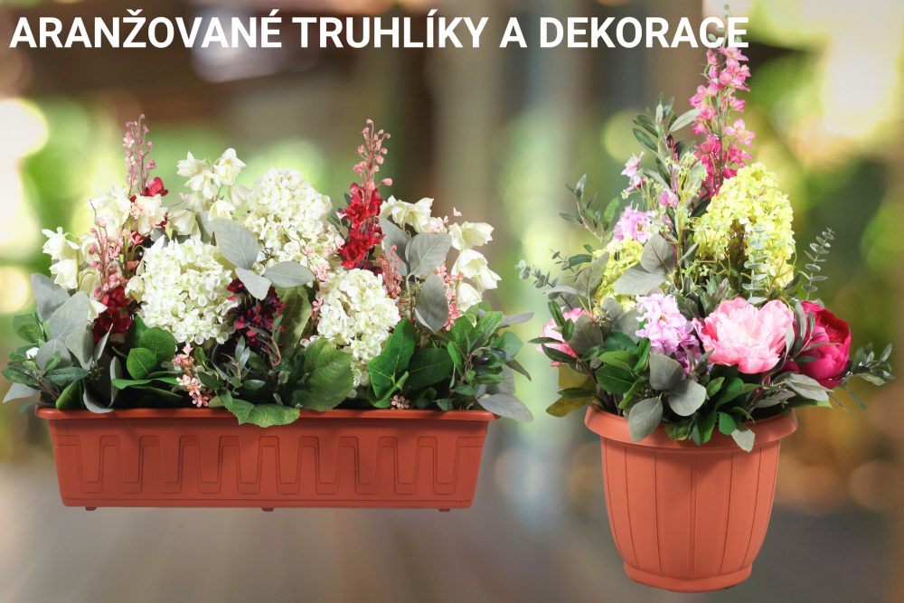 Letní aranžované truhlíky a dekorace
