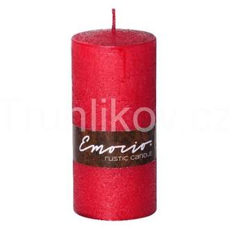 Válcová svíčka 15cm RUSTIC červená metalická