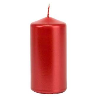 Válcová svíčka metalická 12cm červená