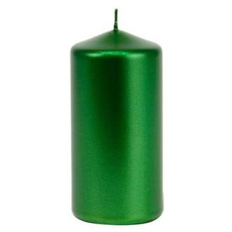 Válcová svíčka metalická 12cm tmavě zelená