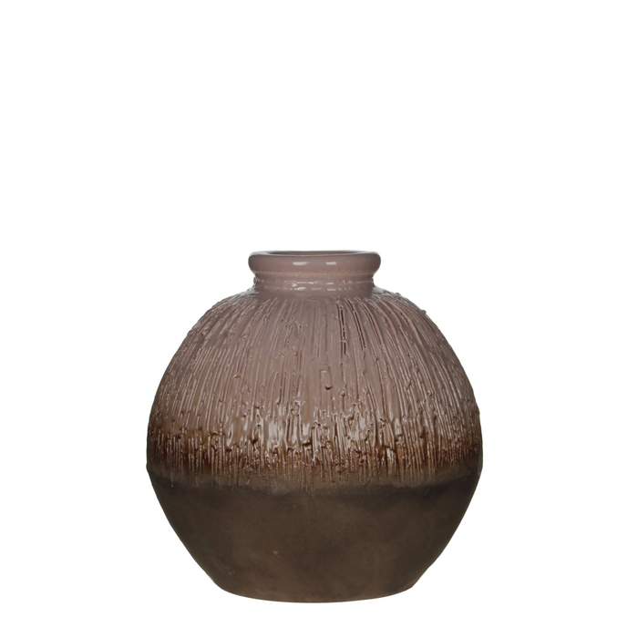 Levně Keramická váza kulatá drápaná hnědá 25cm