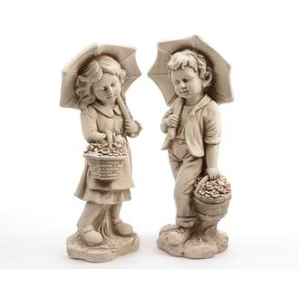Figurka chlapec nebo dívka s deštníkem a košem keramická 66cm