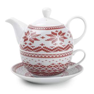 Šálek a čajová konvice porcelán mix YONG červený norský vzor