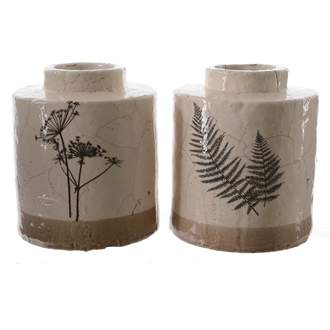 Váza hliněná dekor kapradí nebo bedrník 17 cm