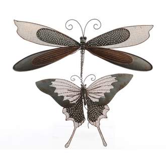 Kovová vážka nebo motýl - nástěnná dekorace