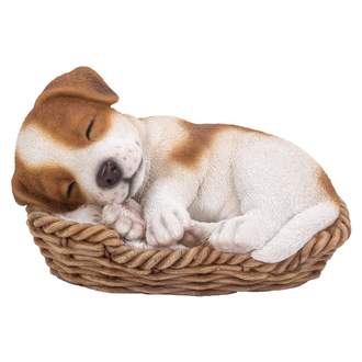 Jack Russel teriér - štěně spící v koši 17 cm polyresin
