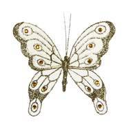 Motýl na klipu organza s glitry 20cm zlatá