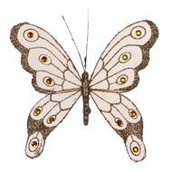 Motýl na klipu organza s glitry 20cm měděná