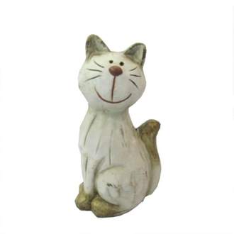 Kočka terakotová sedící 12,5 cm krémová