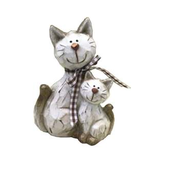 Kočka keramická s mládětem 18cm krémová