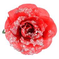 Květ růže na klipu umělý s glitry 11cm mix barev