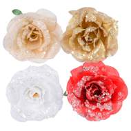 Květ růže na klipu umělý s glitry 11cm mix barev