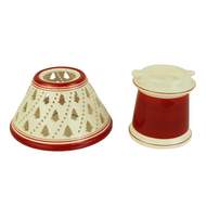 Aromalampa keramická na čajovou svíčku červeno-bílá 15,5cm