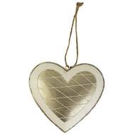 Ozdoba srdce kovové 8cm bílo-zlatá