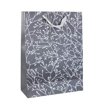 Taška papírová dekor větve 30cm tmavě šedá