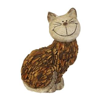 Kočka sedící hliněná 32cm hnědá