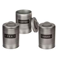 Dóza plechová COFFE, TEA a SUGAR 16,5cm stříbrná