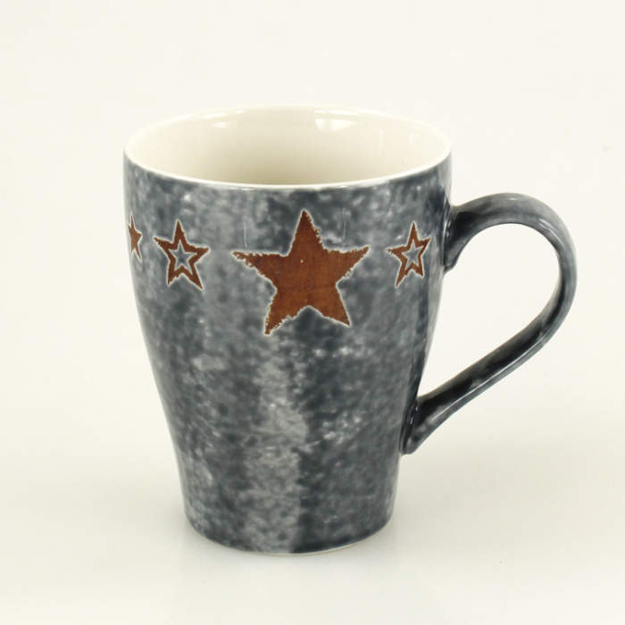 Levně Hrnek dekor hvězdy + lžička šedý porcelán 10cm
