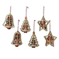 Ozdoba zvonek, hvězda nebo strom vánoční motiv dřevěné 10cm přírodní mix
