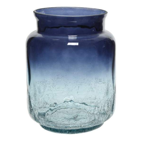 Levně Váza kulatá HURRICANE popraskané dno skleněná 23cm mix barev tmavě modrá