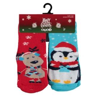 Ponožky dětské vánoční motiv tučňák/sob 2ks vel.74-86