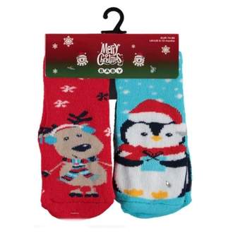 Ponožky dětské vánoční motiv tučňák/sob 2ks vel.56-68