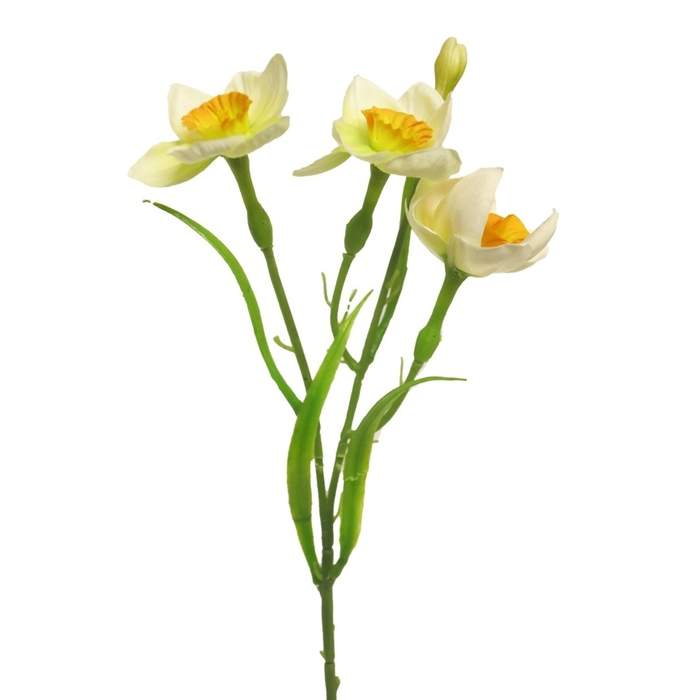 Levně Narcis řezaný umělý 3 květy bílo-oranžová 36cm