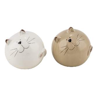Kočka koule keramika bílá/hnědá 10cm