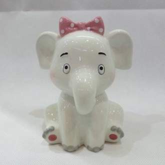 Slon kasička s mašlí keramika bílá 14,2cm